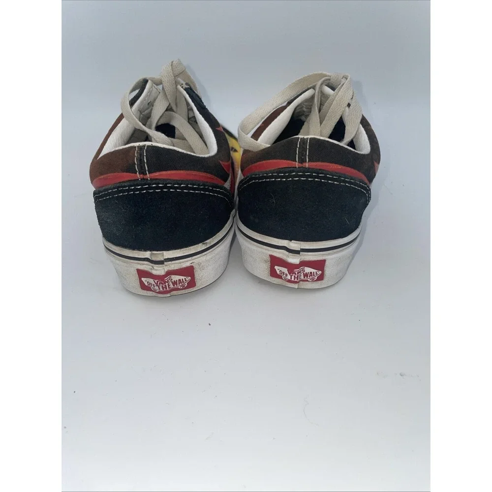 Vans Old Skool Logo Women's Size 8 Black Red Flame Athletic Skate Shoes Sneakers